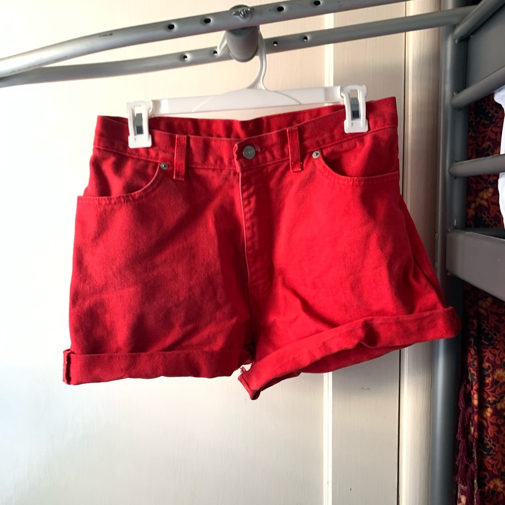 Thick Denim Red Shorts
